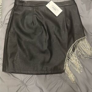 Buddy Love Black Mini Skirt with Silver Fringe